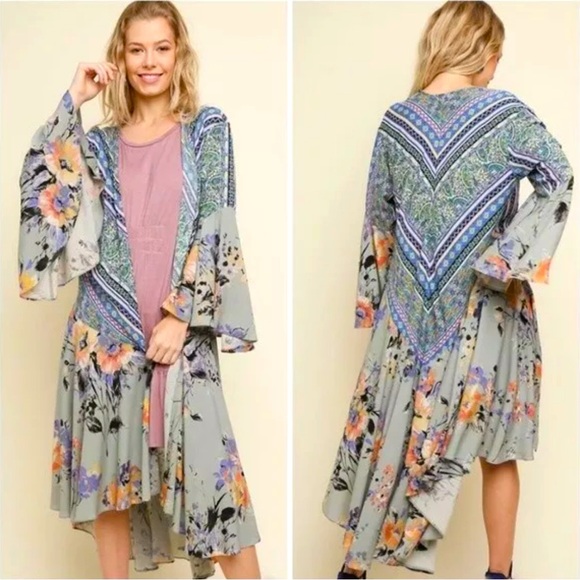 Umgee Dresses & Skirts - Umgee vintage inspired boho kimono duster dress robe cover up size large floral